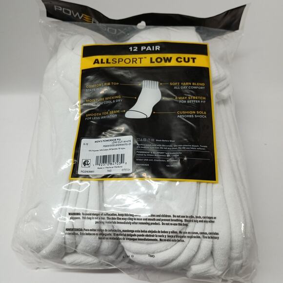 Powersox Men's Low Cut Socks 12 Pair White Size Large 6-12 Moisture Wicking NEW - Picture 3 of 4
